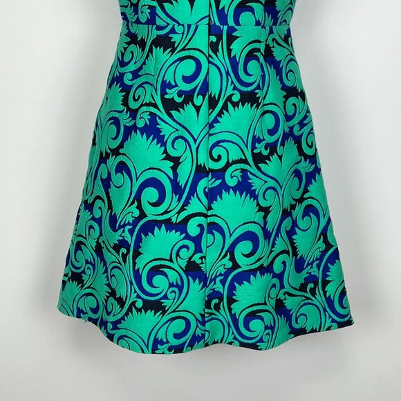 J Crew Womens Vineyard Jacquard A Line Dress Blue Green Sleeveless size 2 - Picture 7 of 11